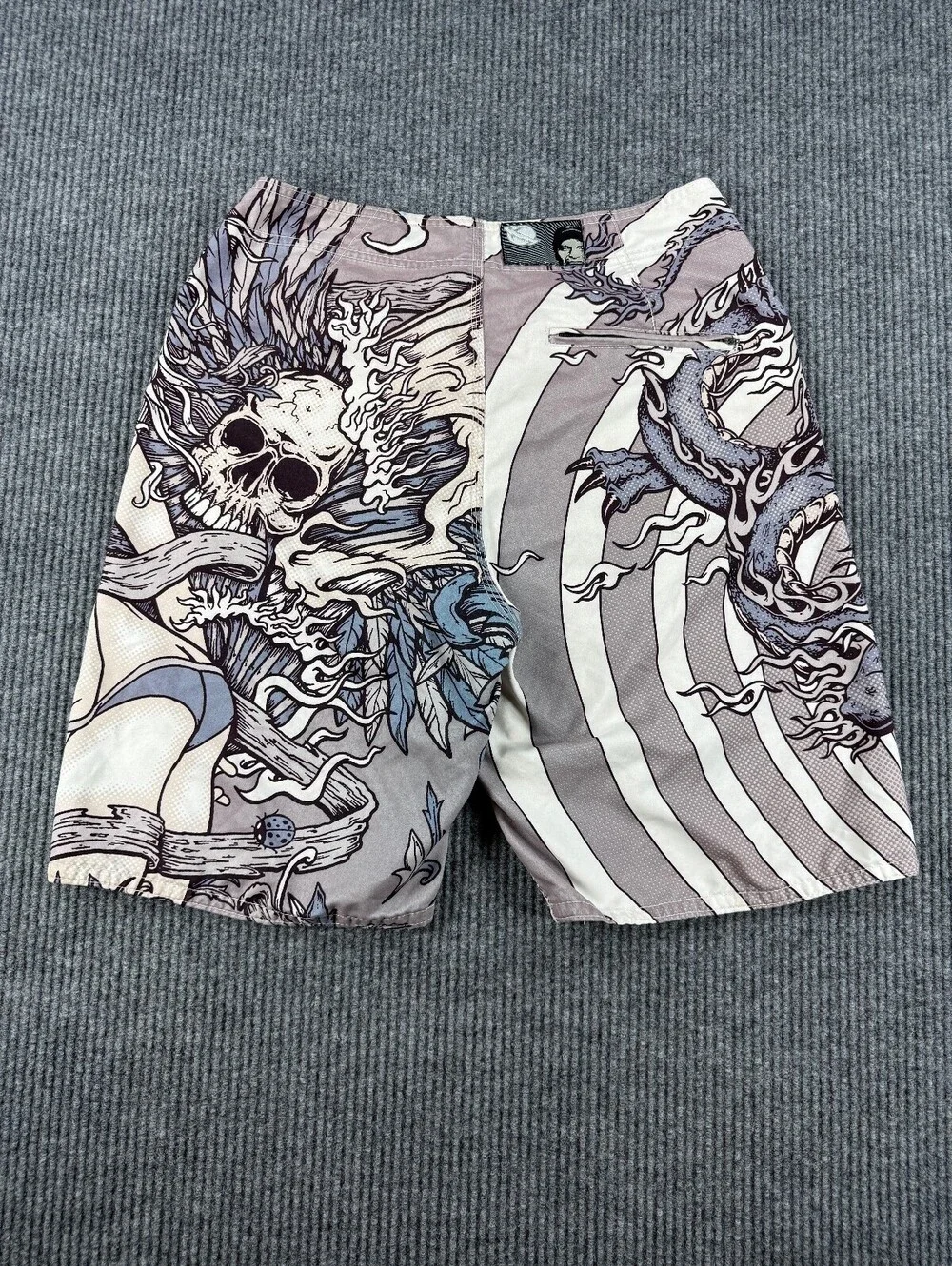 Lost Enterprises Psycho Ward Chris Ward Boardshorts Mens 32 Gray Dragon Skull